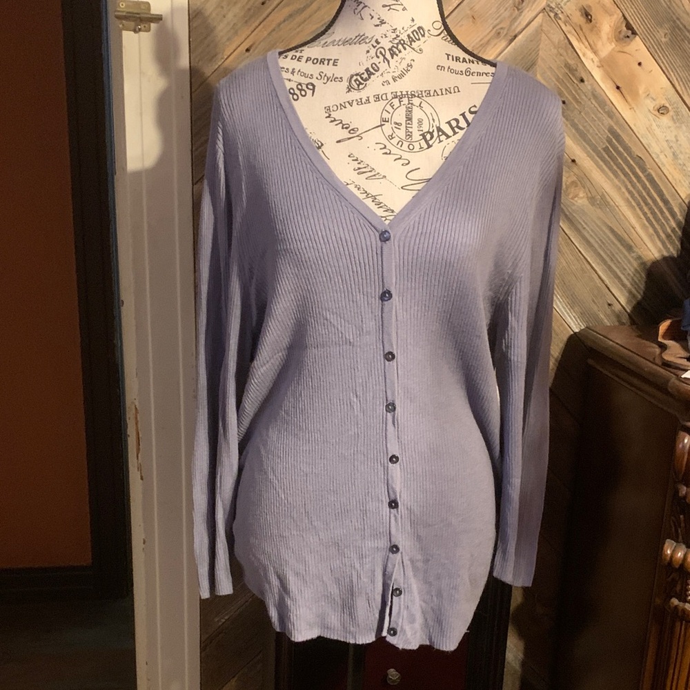 Merona Lavender Rib-Knit V-Neck Button-Front Sweater